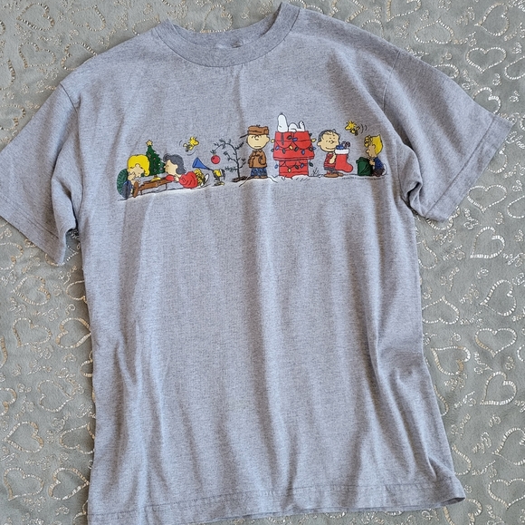 Vintage Charlie Brown Christmas Tee Gray Peanuts T-Shirt M - Picture 2 of 5
